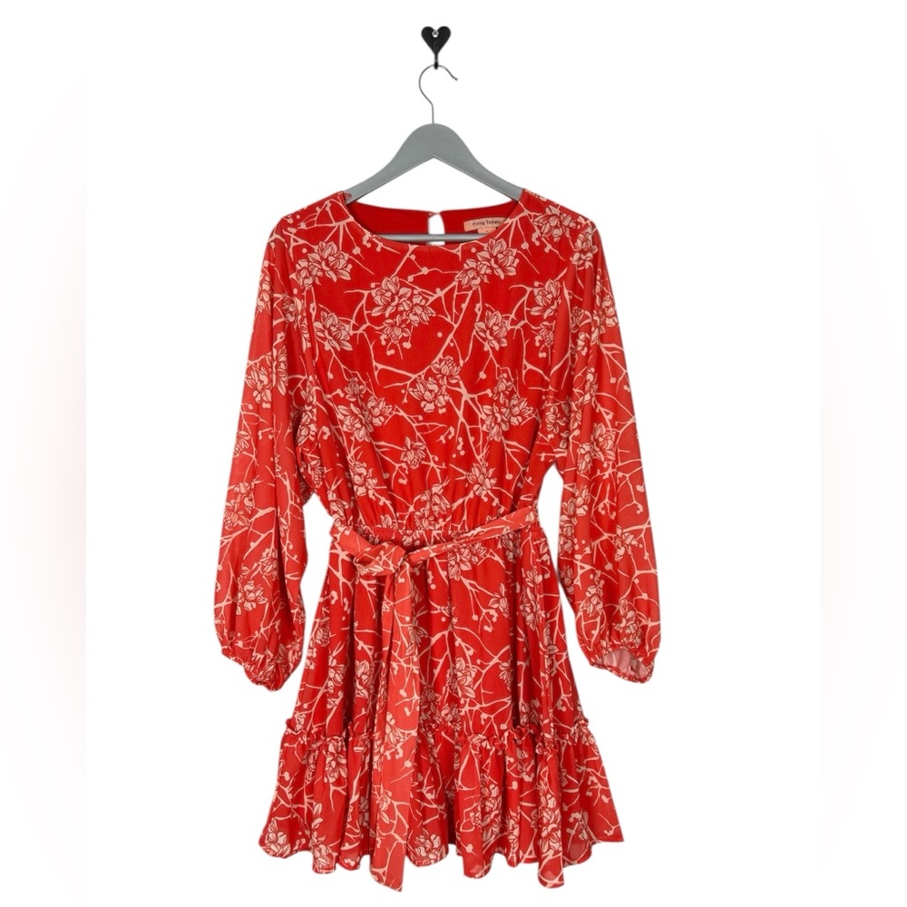 Flying Tomato Mini Dress Balloon Sleeve Floral Chiffon Large dark orange/red